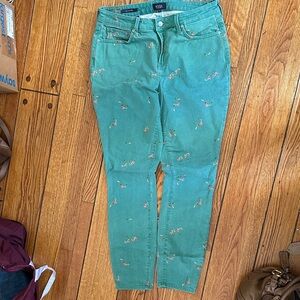 NYDJ Green Floral Skinny Jeans